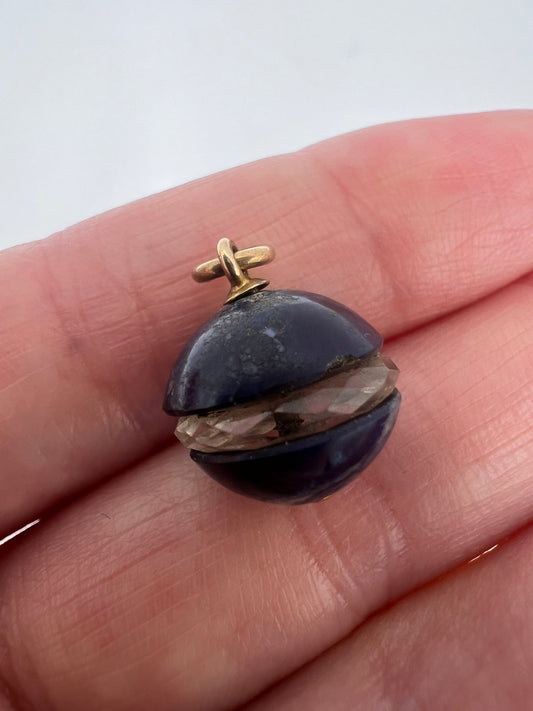 Lapis Lazuli and Rock Crystal Quartz Blue Orb Charm Art Deco Pendant