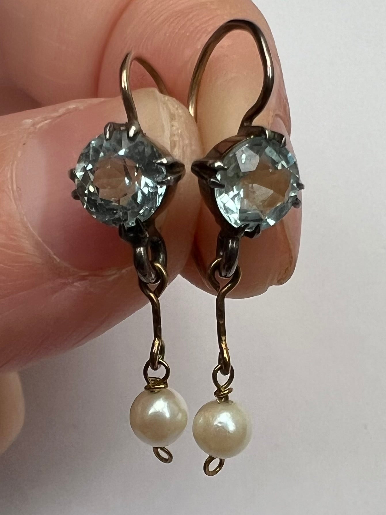 Dainty Antique Aquamarine Pearl Earrings