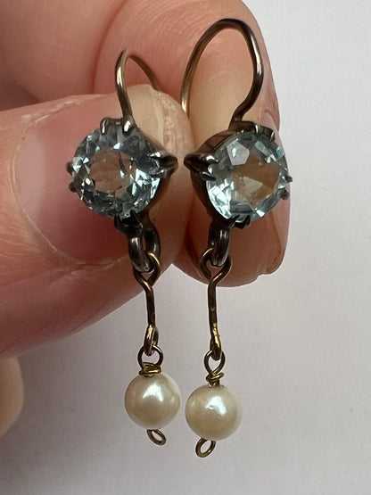 Dainty Antique Aquamarine Pearl Earrings