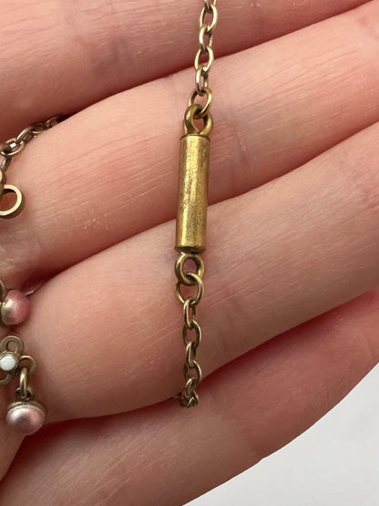 Pink Enamel Silver Gilt Norwegian Necklace Attributed to Marius Hammer