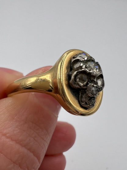 Memento Mori Gents 18ct Gold Gent's Skull Poison Or Locket Ring With Diamond Eyes