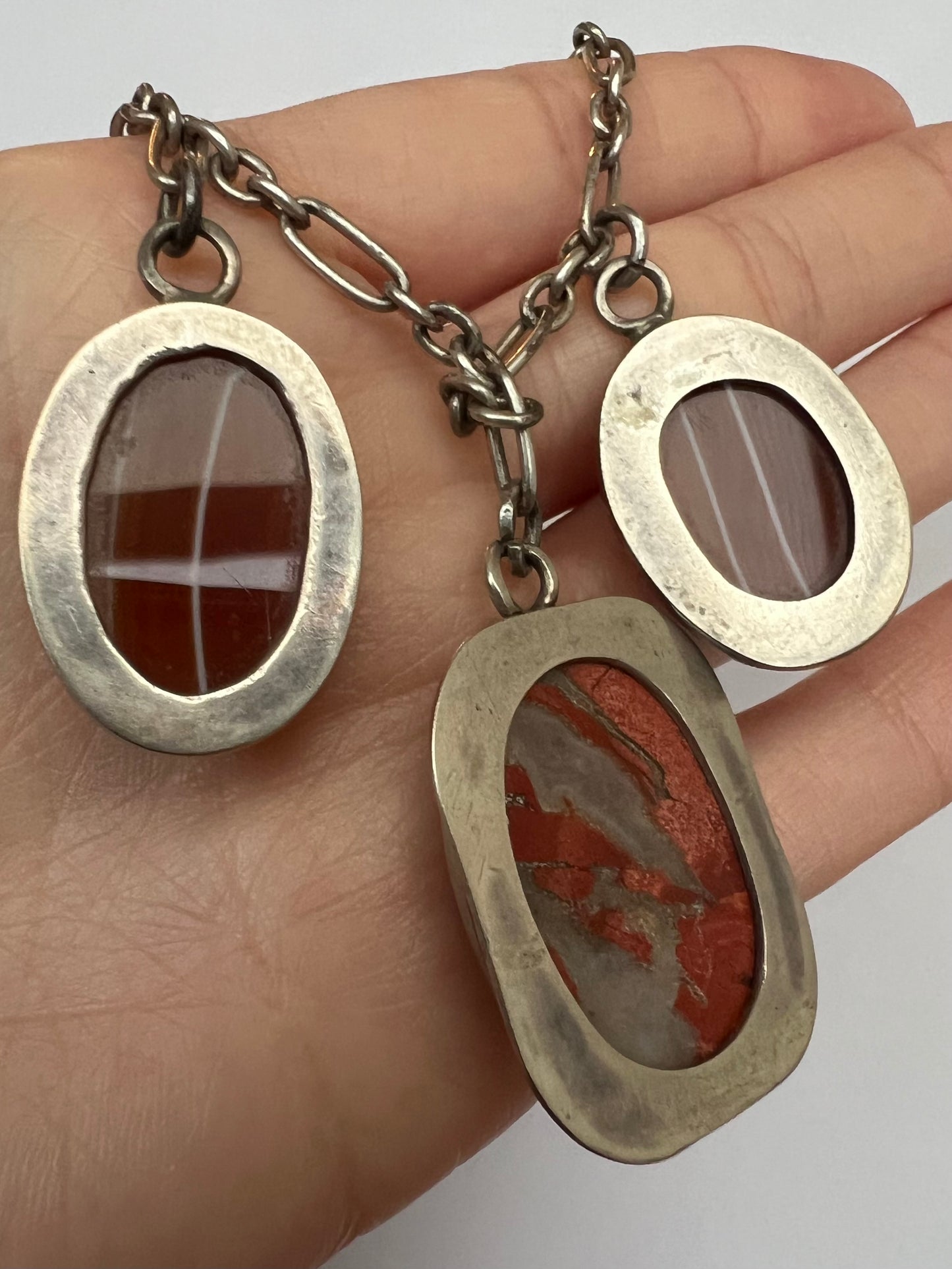 Scottish Arts & Crafts Silver Agate Pebble Necklace