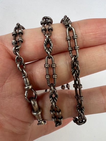 Victorian Fancy Trombone Fetter Link Silver Collar Choker Chain