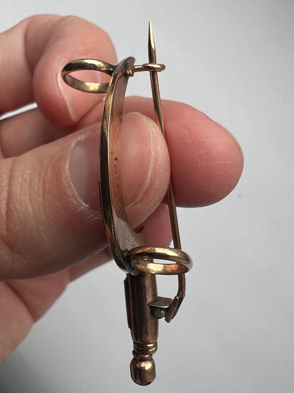 Scottish Wedding Gents Posy Holder R.L Christie Edinburgh Rare Gold Scimitar Pebble Jewellery Brooch