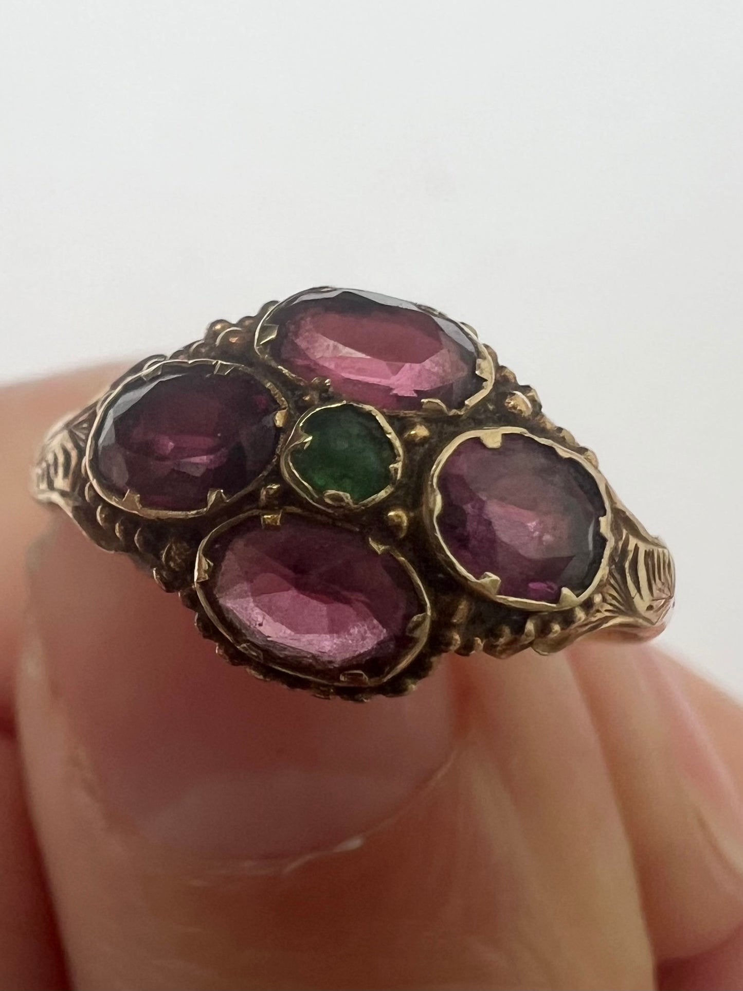 Rare 12ct Gold Almandine Purple Garnet Antique Ring