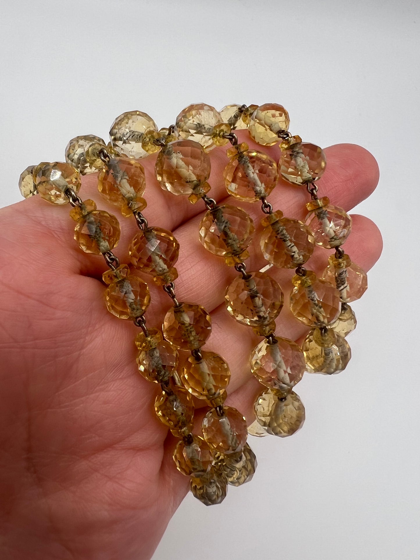 Long String of 1920s Art Deco Citrine Faceted Beads