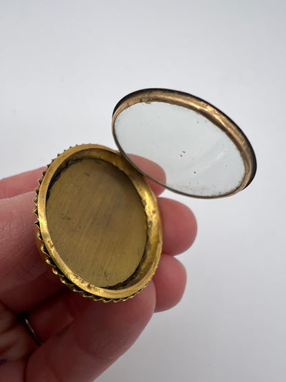 Pietra Dura Flower Locket Pendant in Exquisite Etruscan Gold Frame