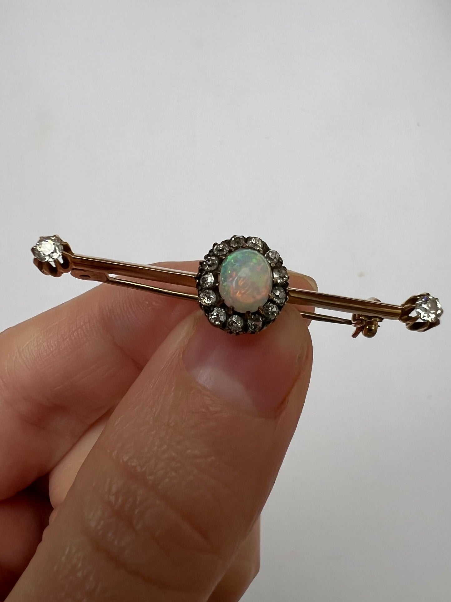 Pretty Edwardian Opal Diamond Halo Brooch