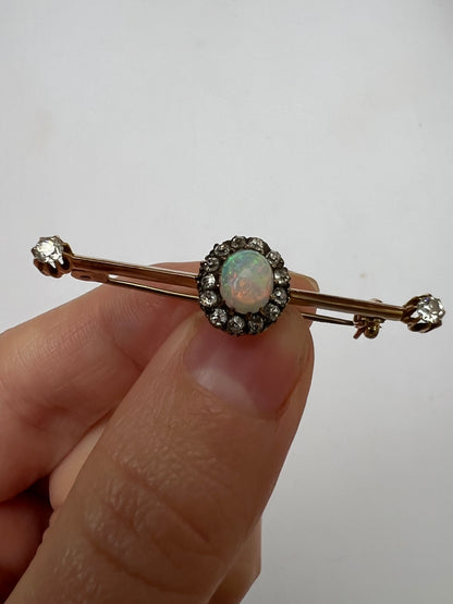 Pretty Edwardian Opal Diamond Halo Brooch