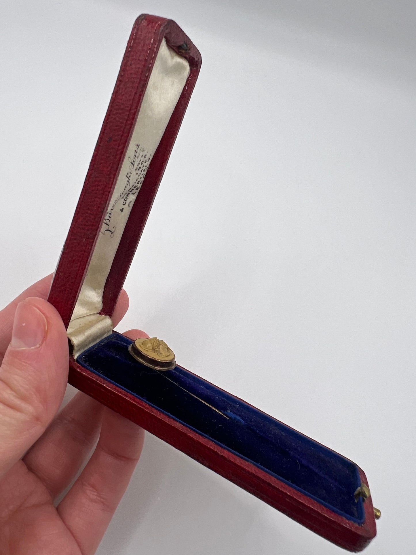 Dainty Sized High Relief Lava Cameo Gold Boxed Stick Pin