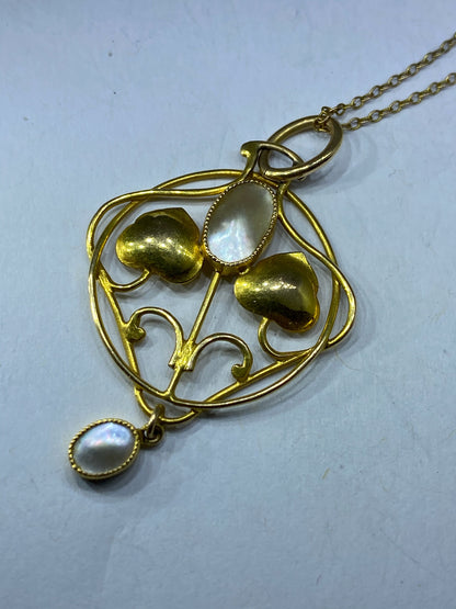 Murrle Bennett 15ct Gold Blister Pearl Arts & Crafts Gold Pendant