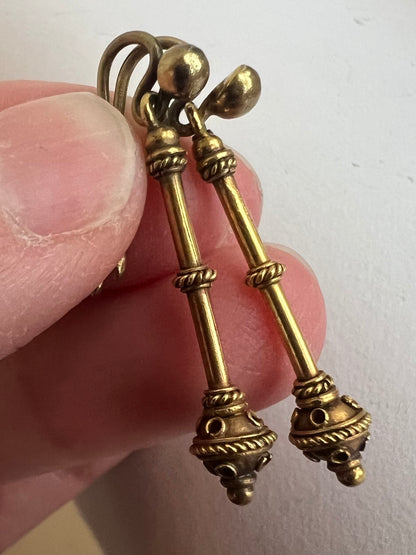 Fortunato Pia Castellani Etruscan Revival Victorian Gold Drop Earrings