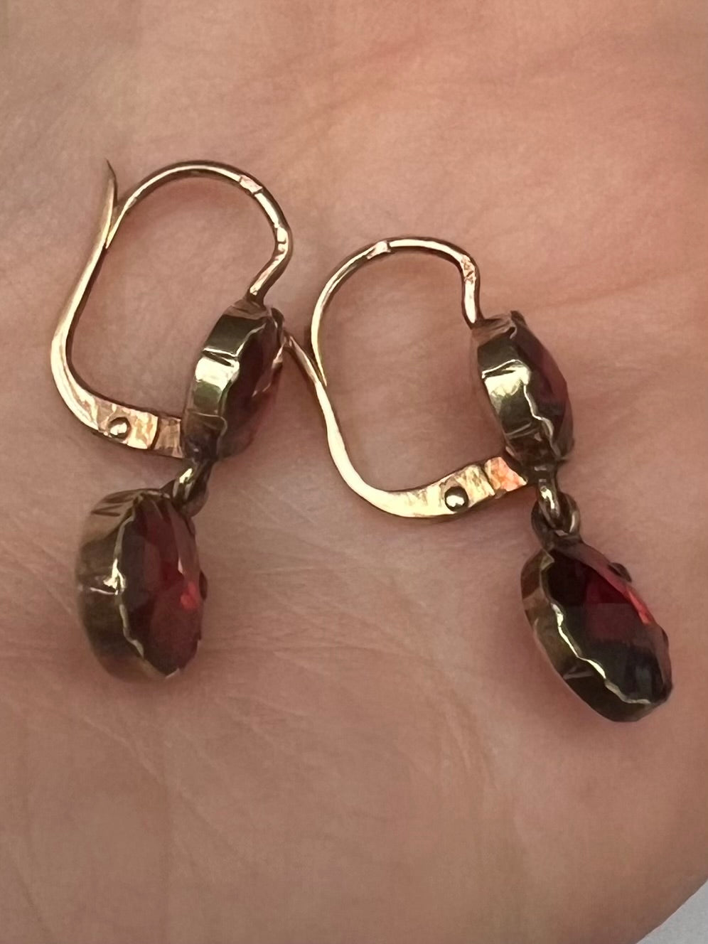 Rose Gold Georgian Foil Backed Garnet Dormeuse Earrings