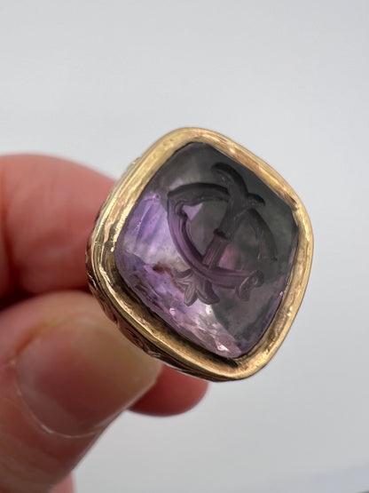 Amethyst Intaglio Victorian Gold Cased Fob Seal CI, IC, CJ, JC initials
