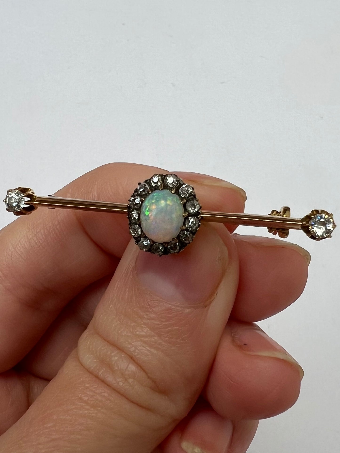 Pretty Edwardian Opal Diamond Halo Brooch