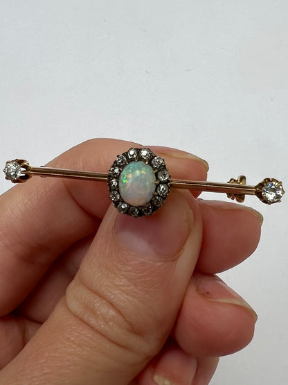 Pretty Edwardian Opal Diamond Halo Brooch