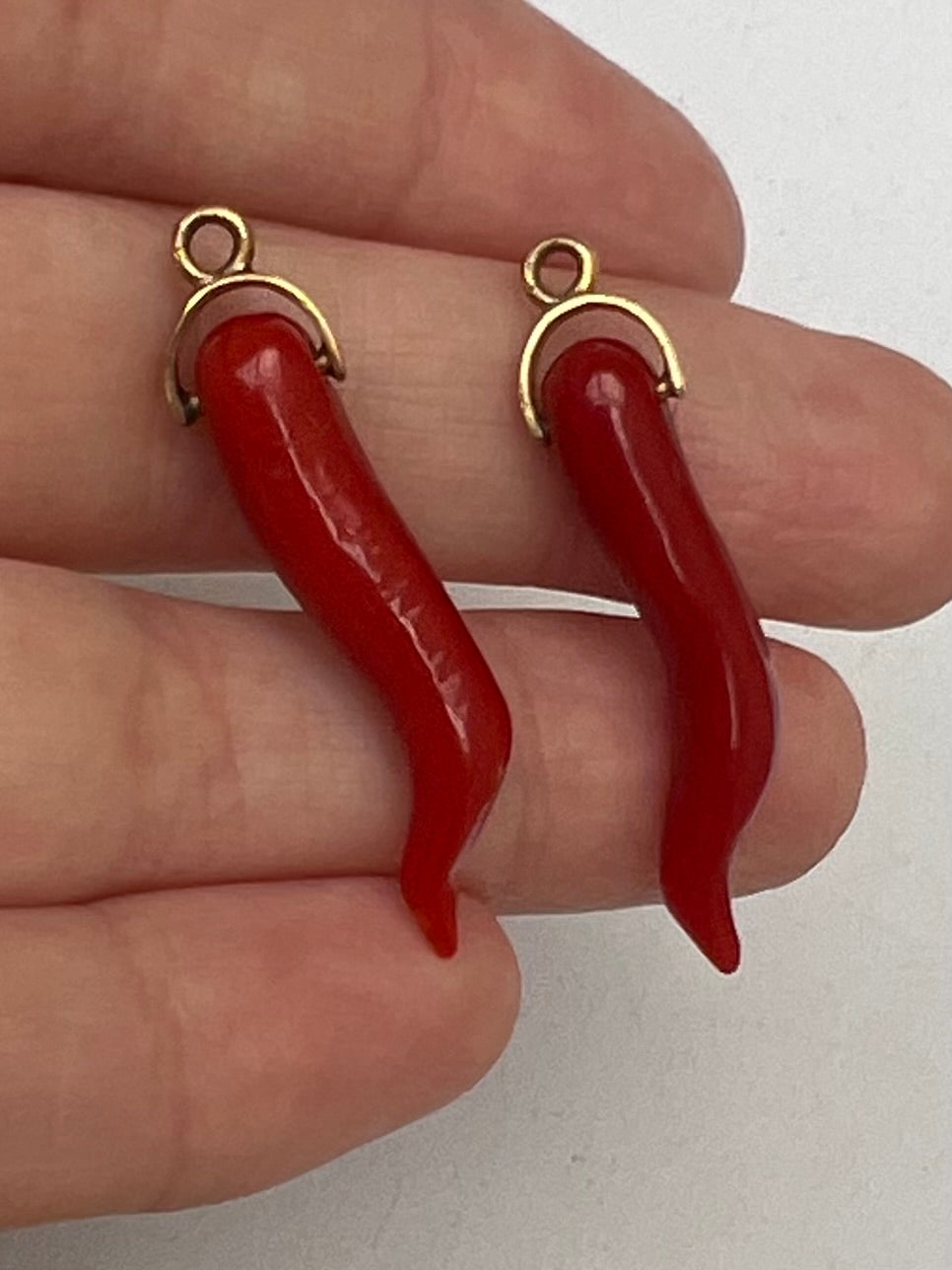 Coral Cornicello Chilli Pepper Talisman Antique Pair for Earrings