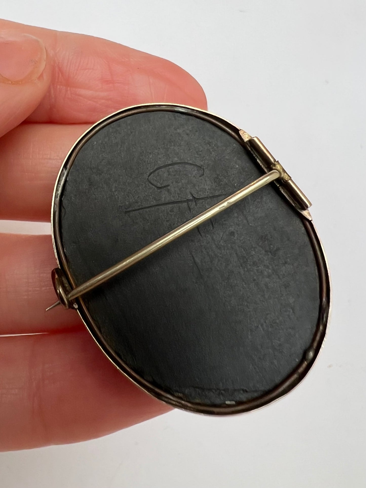 Pietra Dura Rose Oval Gold Flower Brooch