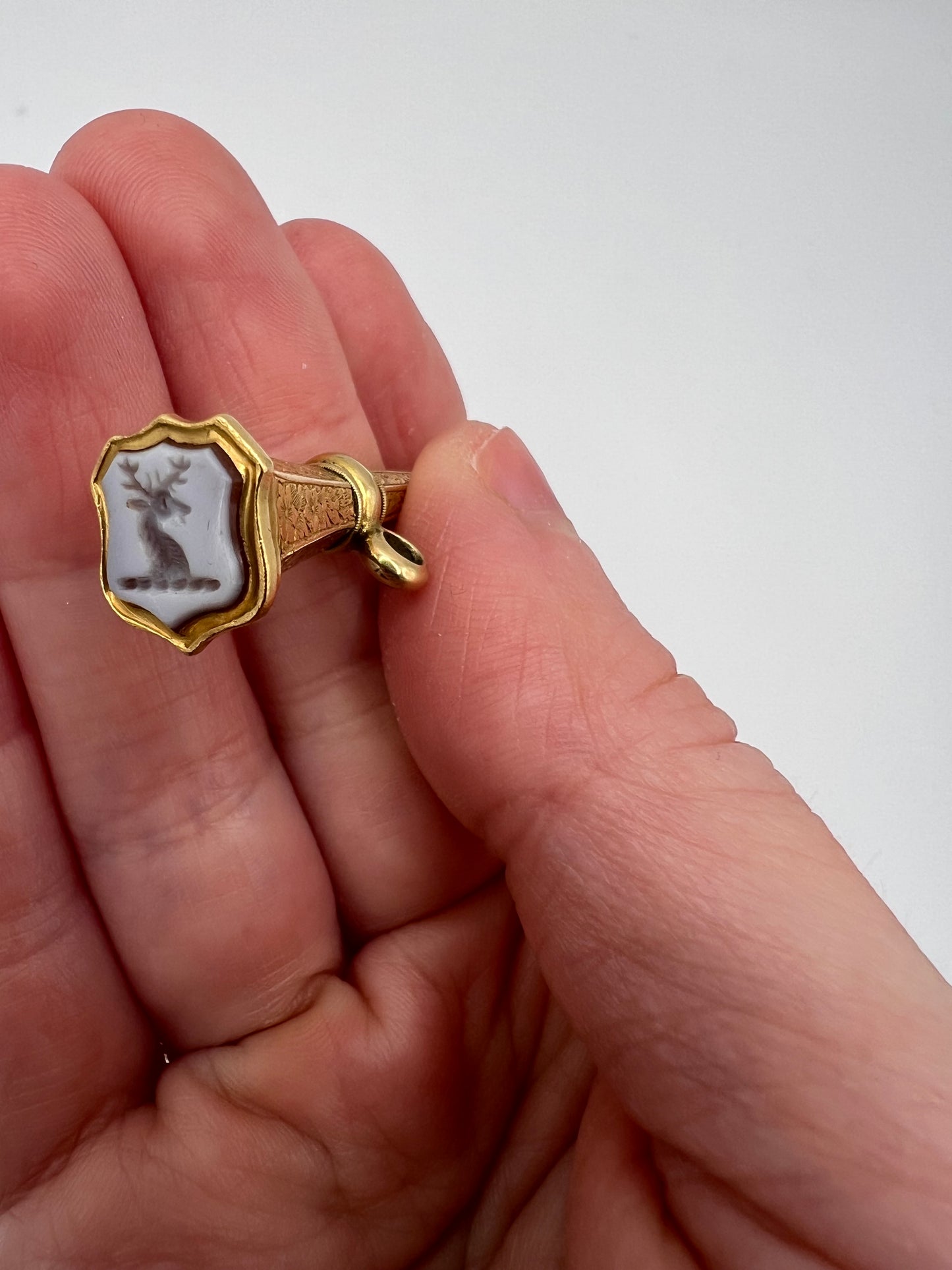 15ct Gold Victorian Watch Key Intaglio Stag Pendant
