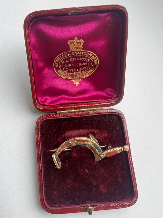 Scottish Wedding Gents Posy Holder R.L Christie Edinburgh Rare Gold Scimitar Pebble Jewellery Brooch