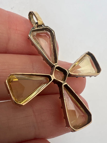 Georgian / Early Victorian Maltese Cross Citrine Gold Cruciform Pendant