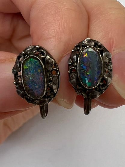 Arts and Crafts Opal Doublet Screw Back Earrings - Please enquire