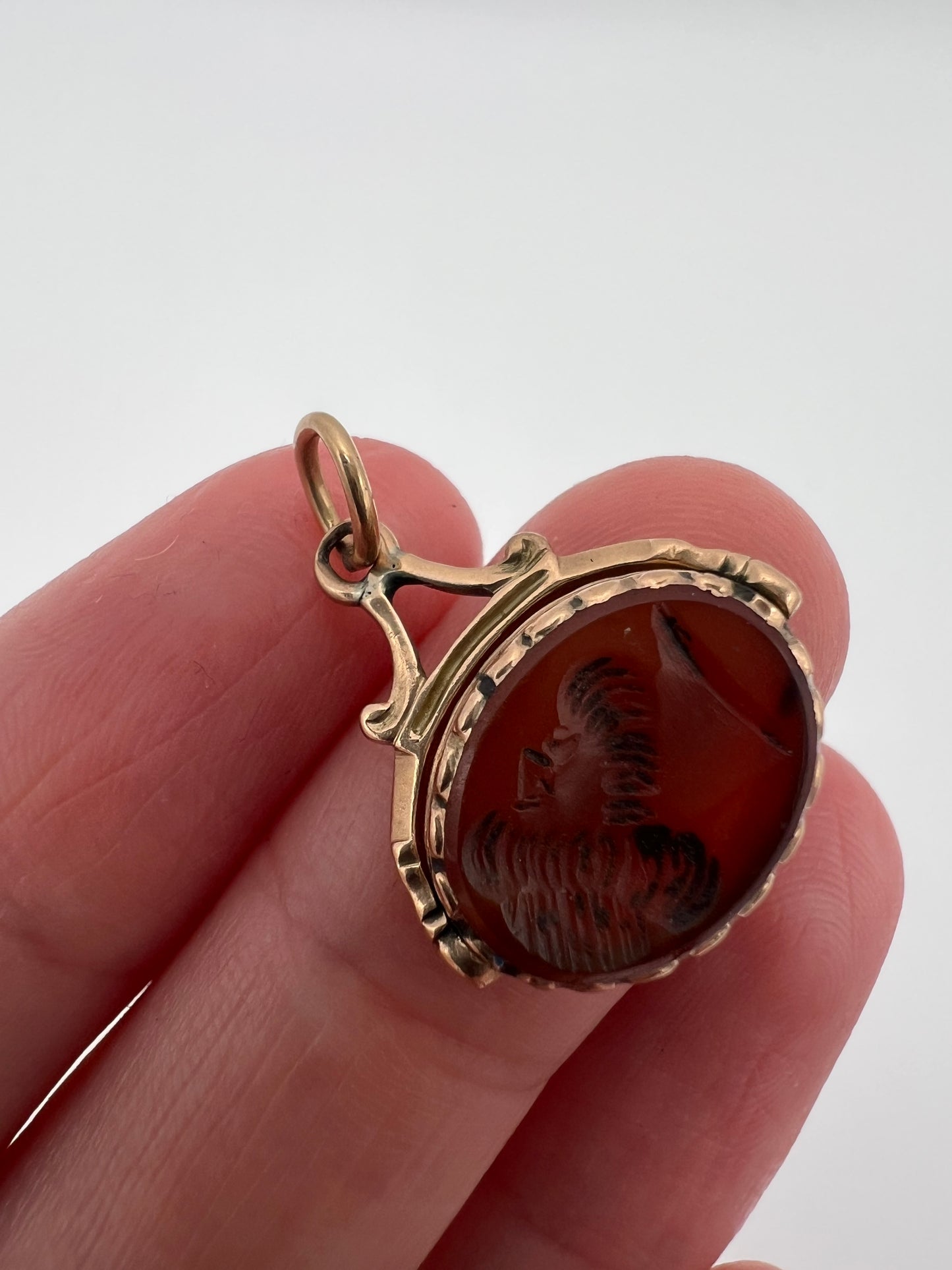 Carnelian And Gold Intaglio Small Size Fob Spinner Charm