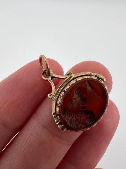 Carnelian And Gold Intaglio Small Size Fob Spinner Charm