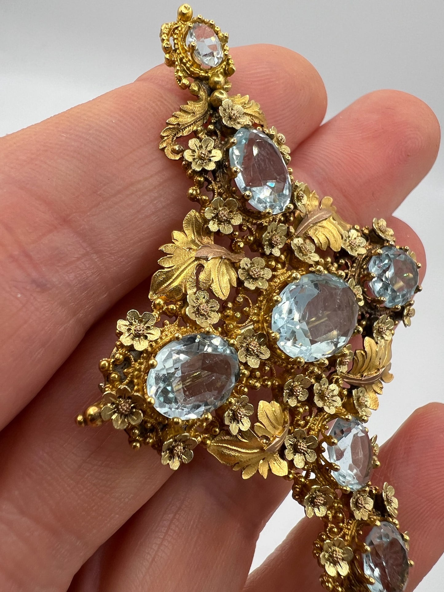 Outstanding William IV Aquamarine Gold Cross Brooch Pendant