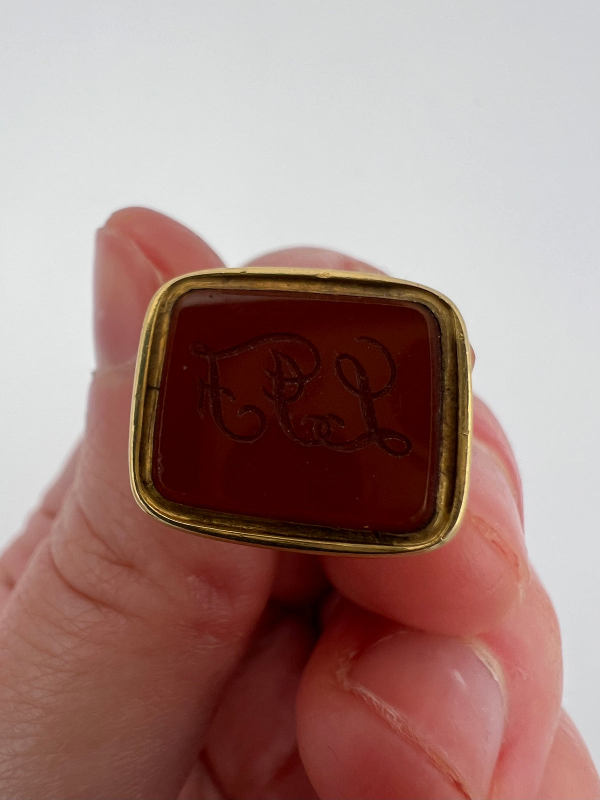 Large Heavy High Carat Gold Carnelian Engraved Intaglio Fob
