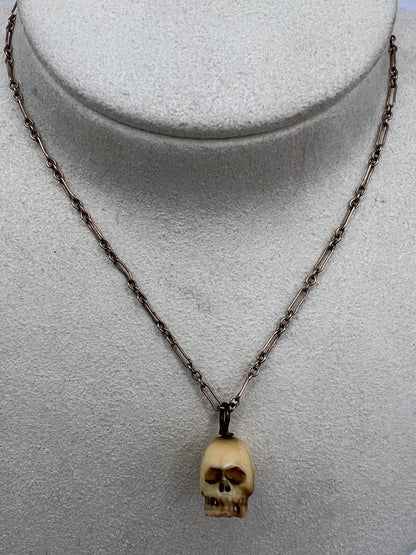 Japanese Antique Skull Charm On 9ct Gold Fetter Link Chain