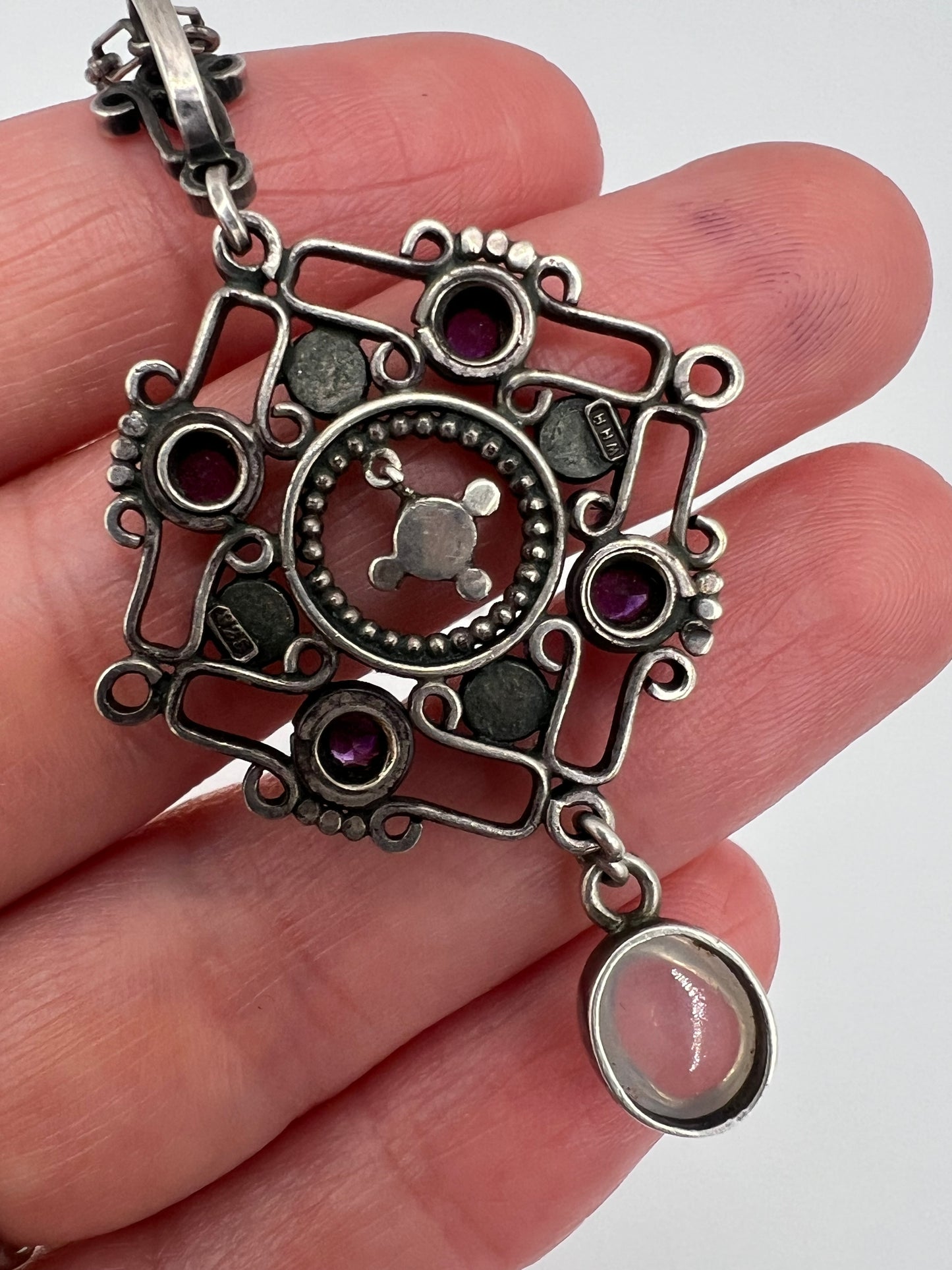 Liberty William Hair Haseler Arts and Crafts Silver Moonstone Amethyst Pendant