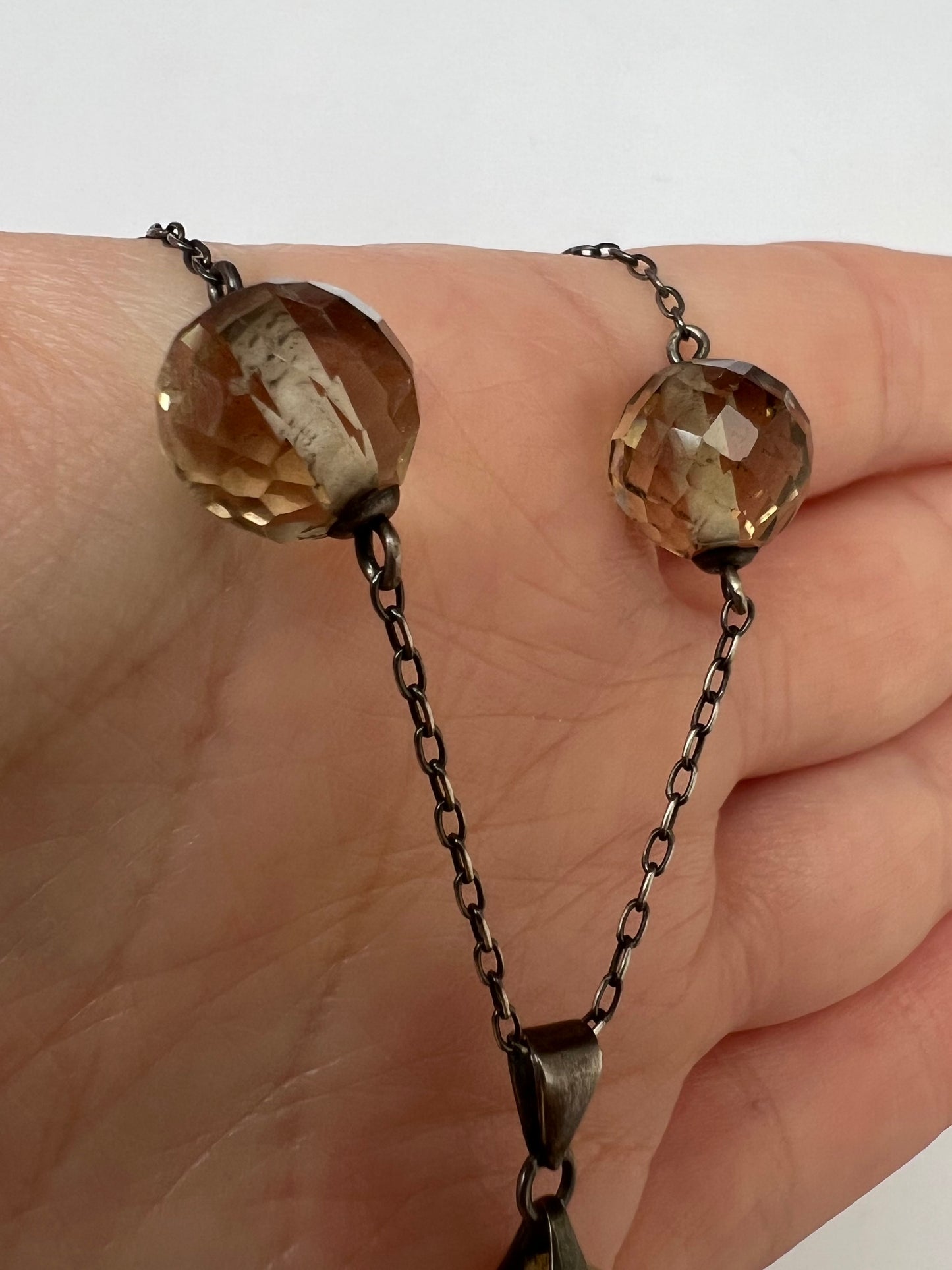 Arts and Crafts Faceted Citrine Necklace