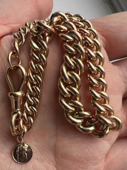 Antique Rose Gold Albert Chain Curb Link Chunky Bracelet Gents or Unisex