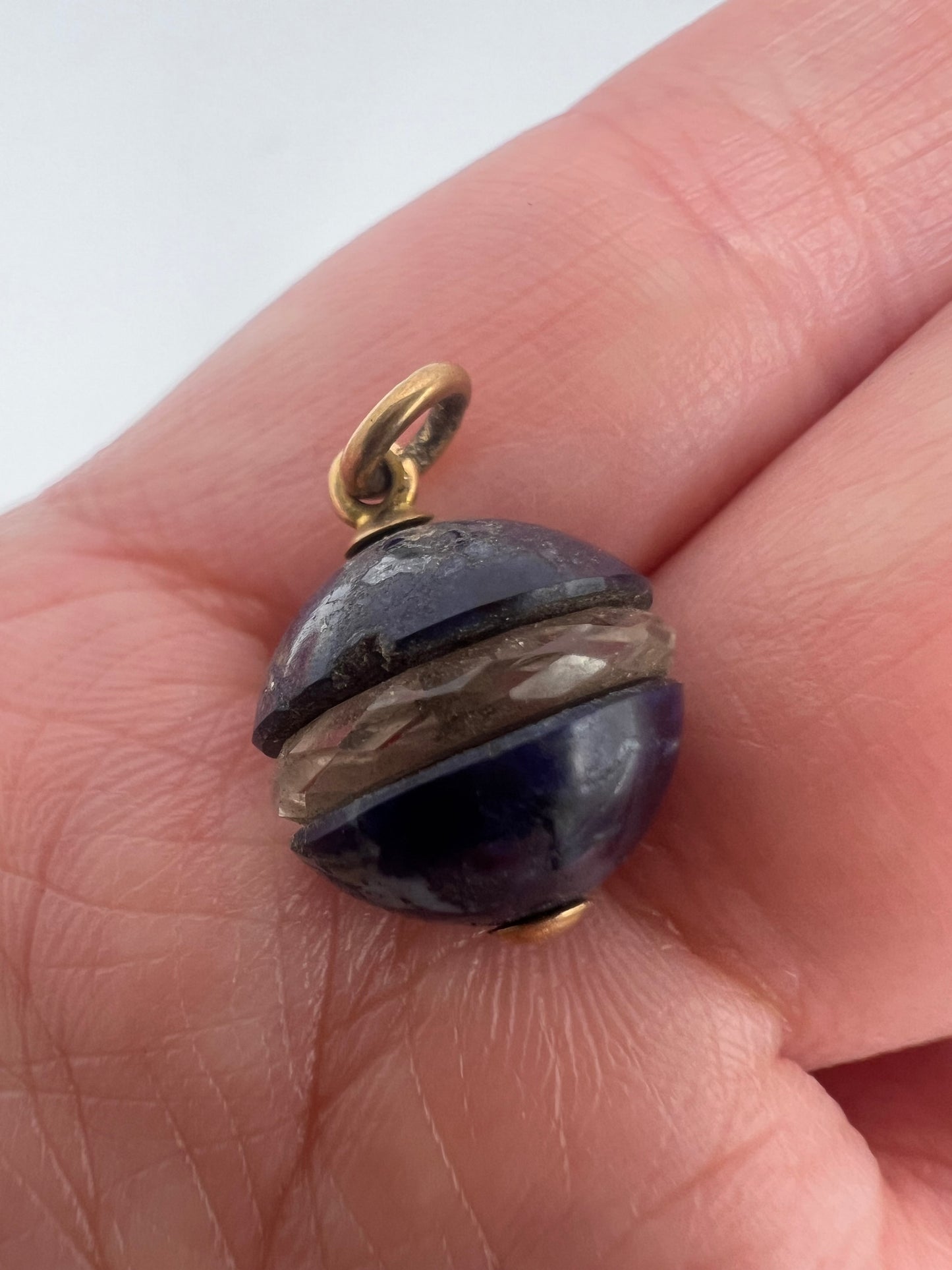 Lapis Lazuli and Rock Crystal Quartz Blue Orb Charm Art Deco Pendant