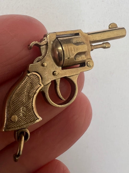 9ct Solid Gold Working Smith & Wesson Revolver Charm Pendant with Moving Parts - Reserved Pls Enquire