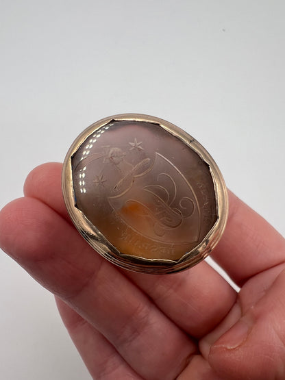 Very Large Georgian Agate Gold Intaglio Fob Seal "Never Despair"