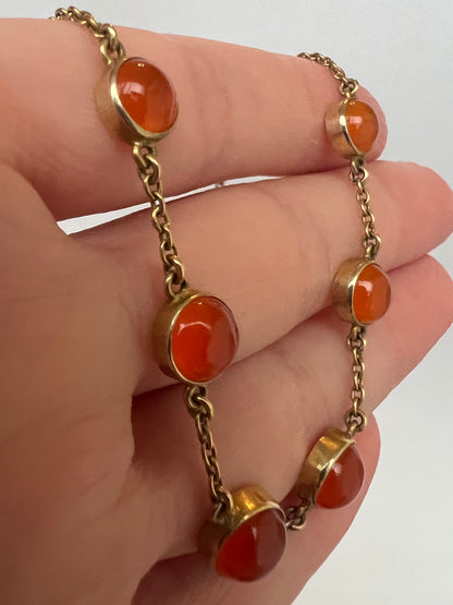 Sweet 15ct Gold Edwardian Carnelian Riviere Cabochon Necklace