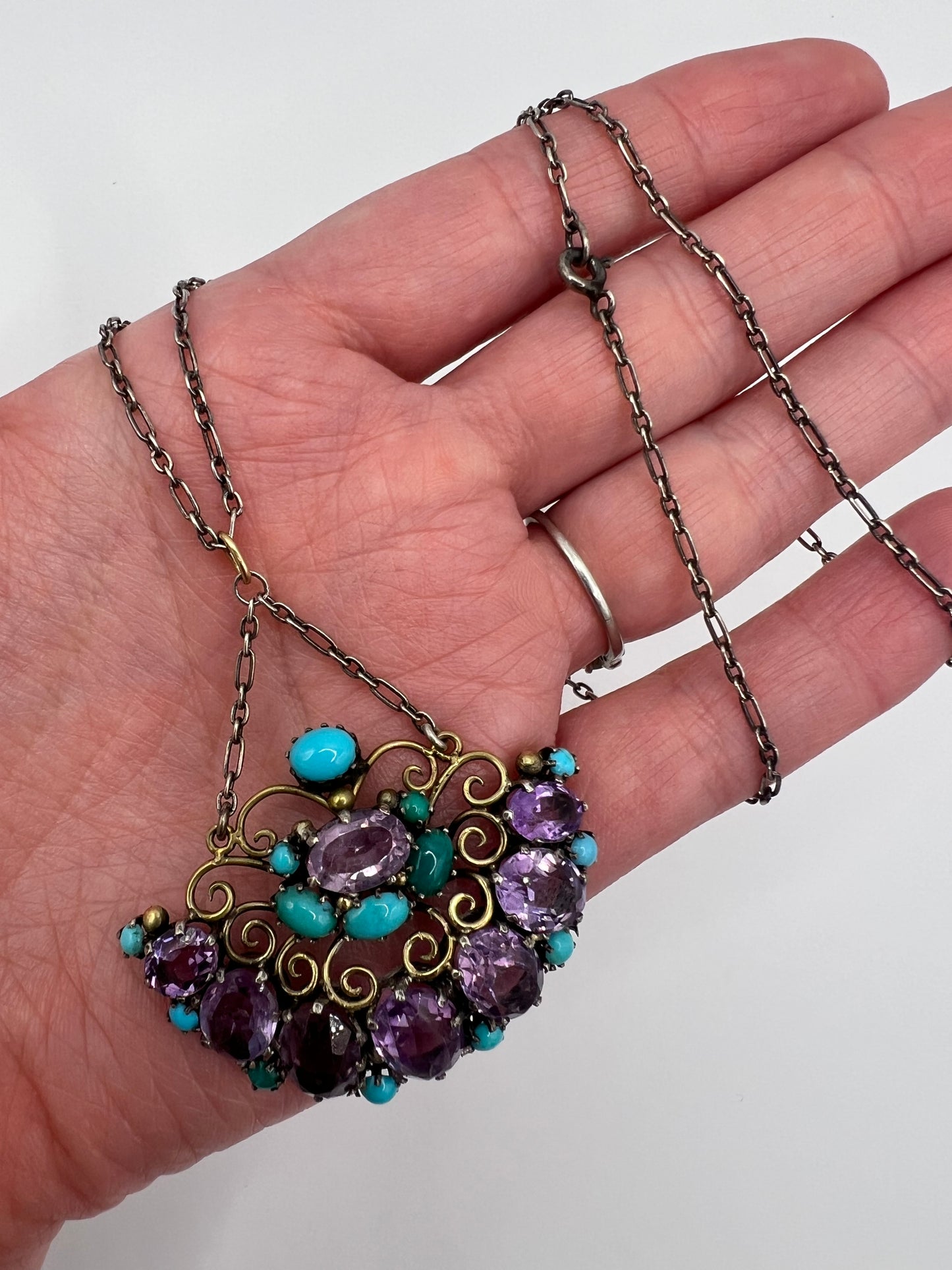 Dorrie Nossiter Arts & Crafts Amethyst Turquoise Pendant