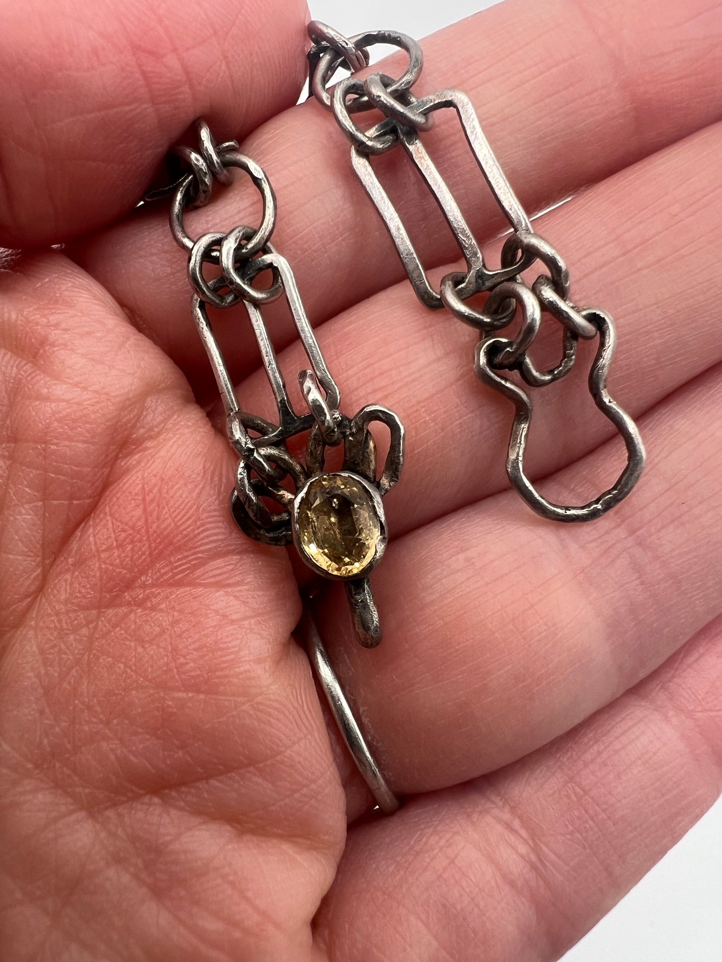Arts & Crafts Citrine Silver Flower Necklace