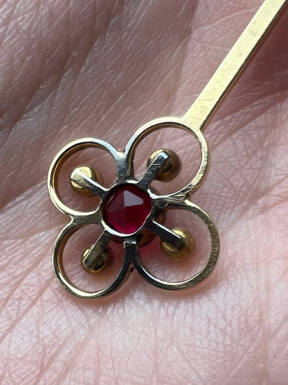 Edwardian 15ct Gold Quatrefoil Garnet Seed Pearl Necklace