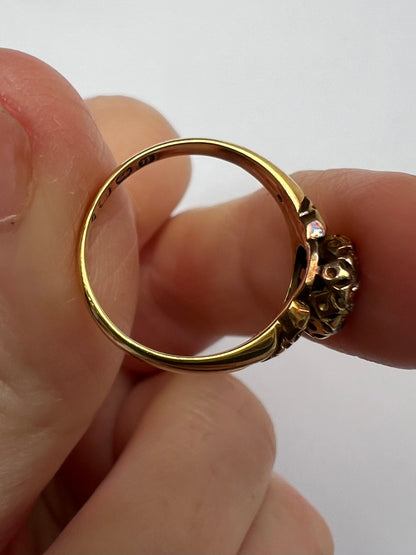 1888 Cute Sapphire Old Cut Diamond Halo 18ct Gold Ring