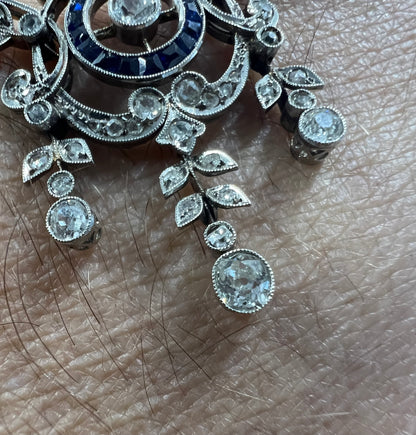 Antique Belle Époque diamond 18ct White Gold Sapphire Lavalier Necklace