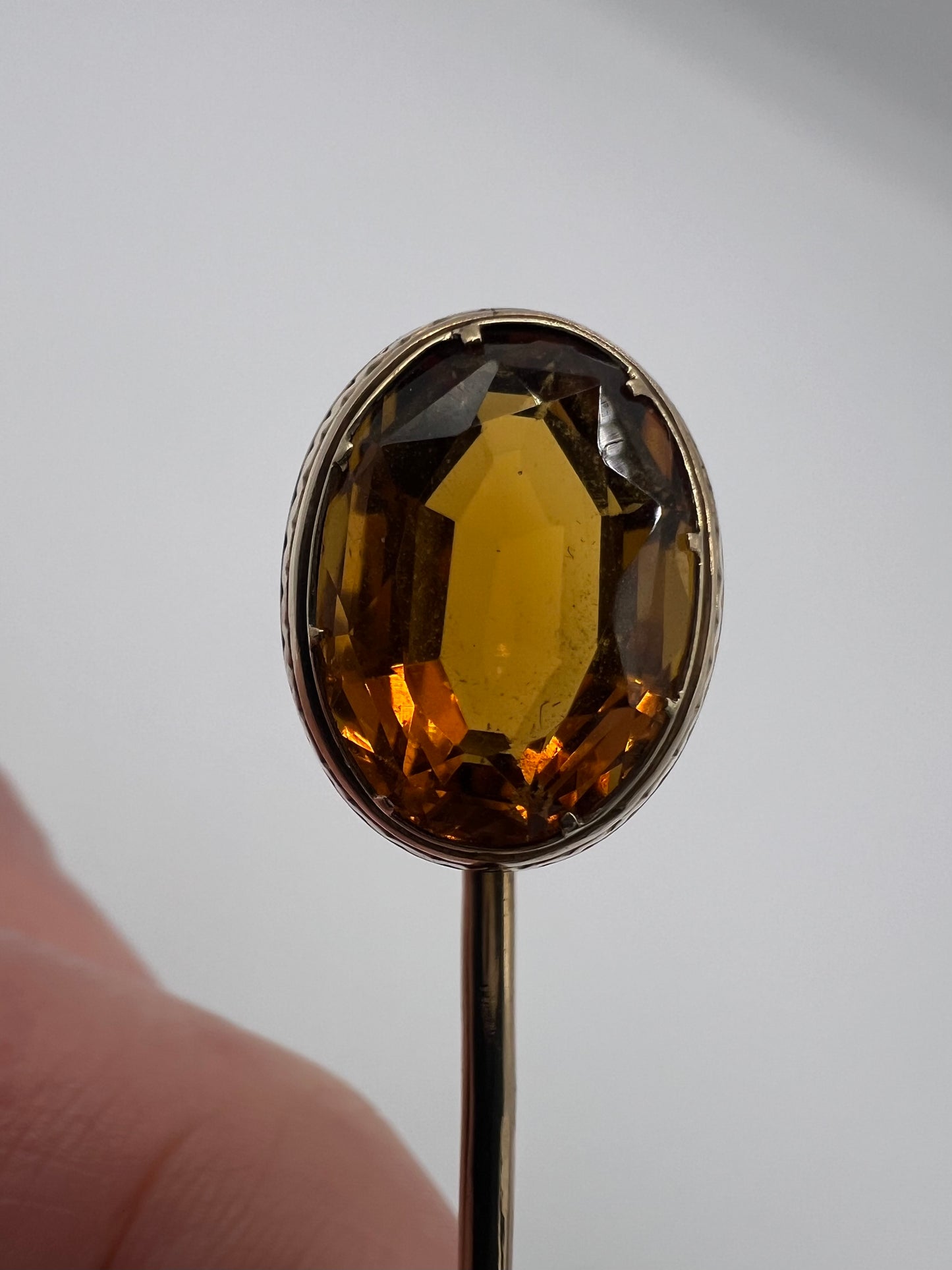 Sparkly Scottish Cairngorm Citrine Gold Stick Pin