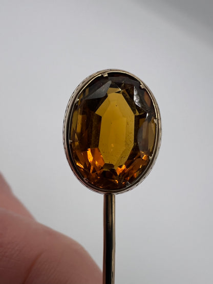 Sparkly Scottish Cairngorm Citrine Gold Stick Pin