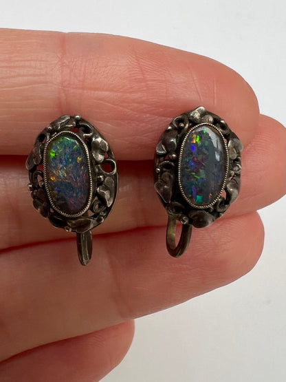 Arts and Crafts Opal Doublet Screw Back Earrings - Please enquire