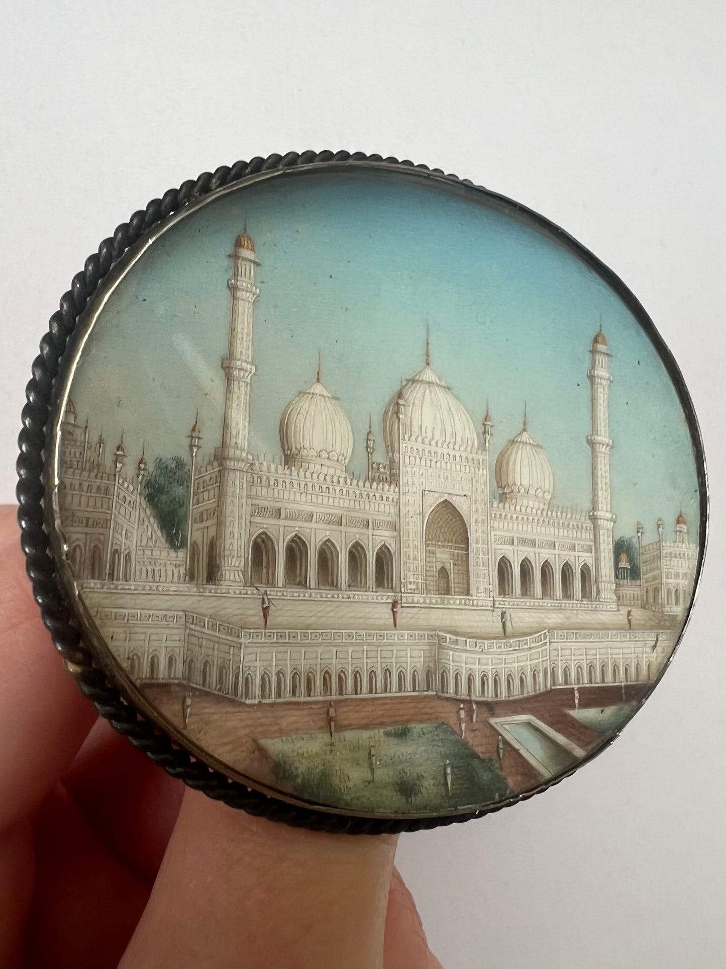 Indian Very Large Hand Painted Taj Mahal Silver Gilt Brooch