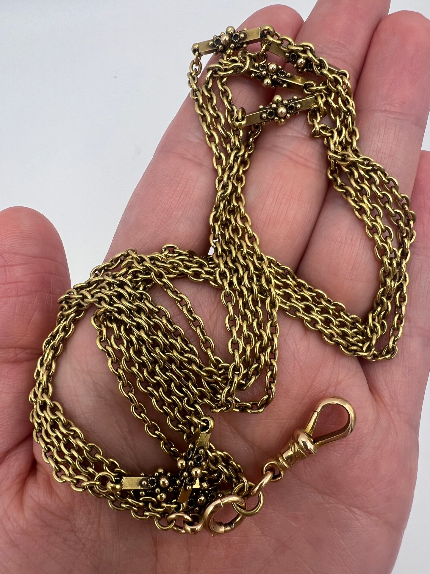 Please ask for price - 59" 15ct Solid Gold Antique Long Muff Chain