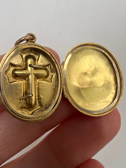 Victorian Gold Crucifix Oval Antique Locket