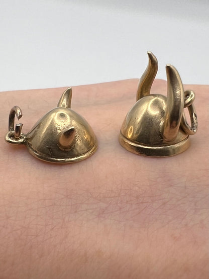 2 Viking Helmet 14ct Gold Antique Charms